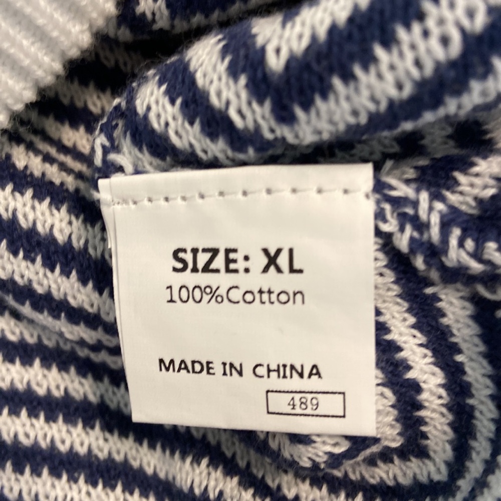 DOKOTOO Navy Blue and White Cardigan Sweater length 27” bust 50” - Picture 6 of 8